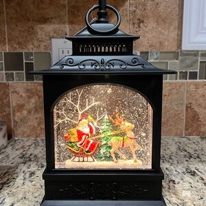 11 Inch Santa And Sleigh Snow Globe Lantern - USB Included